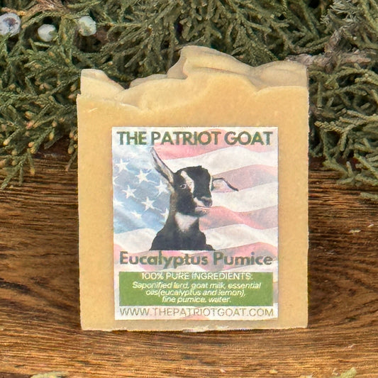 Eucalyptus Pumice: finely ground pumice for even exfoliation. Great facial & body soap w/a spa like smell. Calmly invigorating.